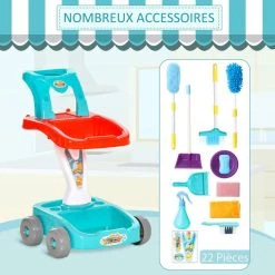 Promo 💯 HOMCOM Jeu D'imitation Chariot De Nettoyage Enfant - Chariot De Ménage Enfant - Total 22 Accessoires Variés - ABS PP Bleu Rouge Blanc 🤩 -Clementoni Shop unnamed file 1135