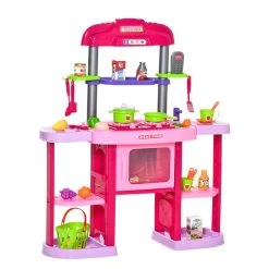 Bon marché 🔥 HOMCOM Cuisine Pour Enfant - Dinette - Jeu D'imitation Complet 51 Accessoires Variés - Fonctions Sonores Et Lumineuses - PP ABS Rose ❤️