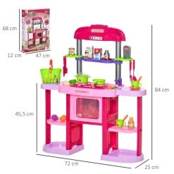 Bon marché 🔥 HOMCOM Cuisine Pour Enfant - Dinette - Jeu D'imitation Complet 51 Accessoires Variés - Fonctions Sonores Et Lumineuses - PP ABS Rose ❤️ -Clementoni Shop unnamed file 1162