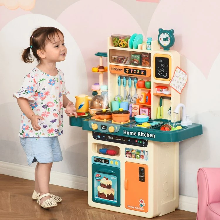 Meilleure affaire 🎁 HOMCOM Cuisine Pour Enfant - Dinette - Jeu D'imitation Complet 113 Accessoires Variés - Fonctions Sonores Et Lumineuses - PP ABS Beige Turquoise ✨ 4 Meilleure affaire 🎁 HOMCOM Cuisine Pour Enfant - Dinette - Jeu D'imitation Complet 113 Accessoires Variés - Fonctions Sonores Et Lumineuses - PP ABS Beige Turquoise ✨ – Image 2