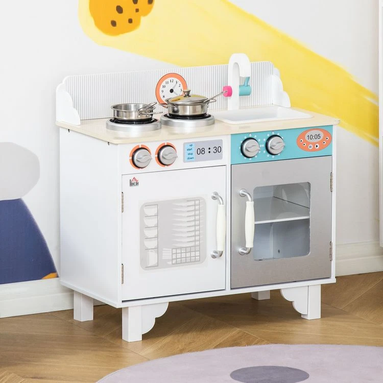 Promo 😍 HOMCOM Ensemble De Cuisine Enfant Jeu D'imitation Cuisine Avec Accessoires Et Rangements MDF Blanc 🌟 4 Promo 😍 HOMCOM Ensemble De Cuisine Enfant Jeu D'imitation Cuisine Avec Accessoires Et Rangements MDF Blanc 🌟 – Image 2