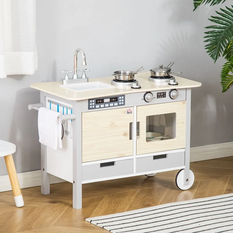 Vente flash ⭐ HOMCOM Cuisine Desserte Pour Enfant 2 En 1 Multi-équipement Avec 5 Accessoires Acier Inox. MDF Aspect Bois Clair Gris 🤩 4 Vente flash ⭐ HOMCOM Cuisine Desserte Pour Enfant 2 En 1 Multi-équipement Avec 5 Accessoires Acier Inox. MDF Aspect Bois Clair Gris 🤩 – Image 2