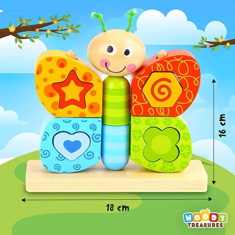 Tout neuf ❤️ Papillon Jouet En Bois Pour Tout-petits - Forme Géométrique - Jouets éducatifs Empilables 🤩 5 Tout neuf ❤️ Papillon Jouet En Bois Pour Tout-petits - Forme Géométrique - Jouets éducatifs Empilables 🤩 – Image 3