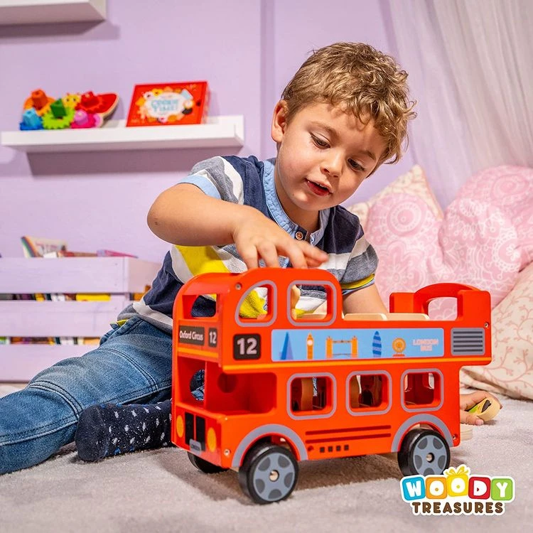 De gros ⌛ Jouet En Bois En Forme De Bus Londonien - Bus Rouge à Deux étages Et 8 Figurines 🤩 4 De gros ⌛ Jouet En Bois En Forme De Bus Londonien - Bus Rouge à Deux étages Et 8 Figurines 🤩 – Image 2