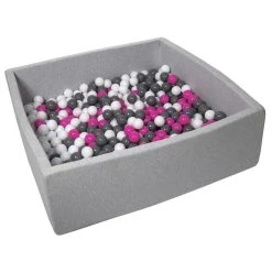 Coupon 👏 Piscine à Balles Pour Enfant, 120x120 Cm, Aire De Jeu + 600 Balles Blanc, Rose, Gris ✨